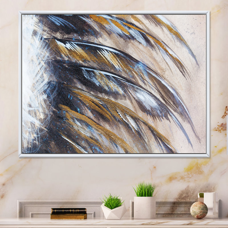 «Vibrant Abstract Black Feathers», reproduction sur toile flottante, H 24 po x l 36 po x P 1 po, Cadre flottant blanc