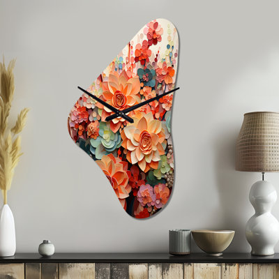 Kellem - Boomerang Shape Decorative Orange Succulent Wall Clock