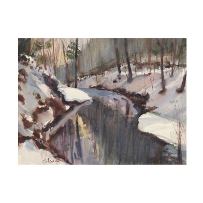 Art mural sur toile tendue - "Winter Stream Reflections" de Stephen Calcasola pour décoration de salon, de chambre à coucher ou de bureau - 18 x 24