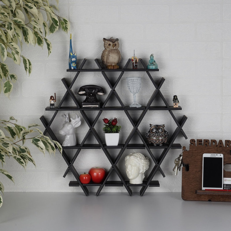Aaliyha 4 Piece Hexagon Accent Shelf, 45.28" H x 39.37" W x 6.7" D, Black