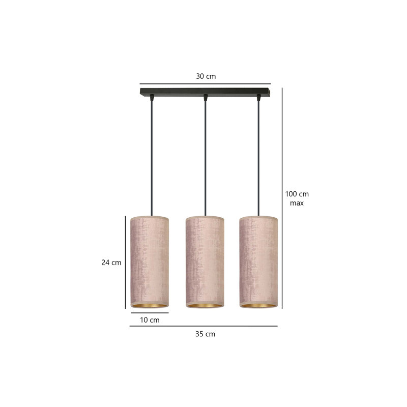 Ealidh 3 - Light Steel Kitchen Island Pendant, Pink