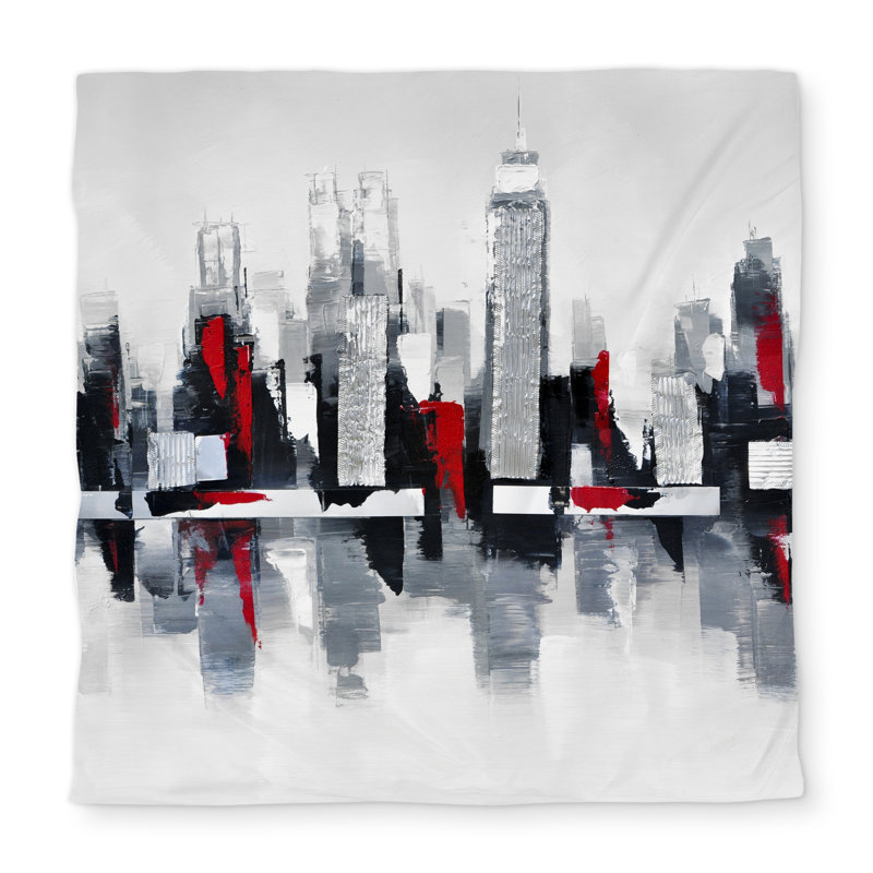 Gray and Red Cityscape Queen Duvet Cover | Home Decor
