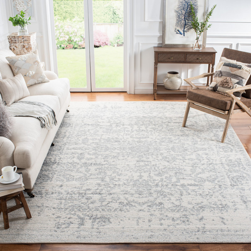 Tapis oriental argent et ivoire Christa, Rectangle 4 pi x 6 pi
