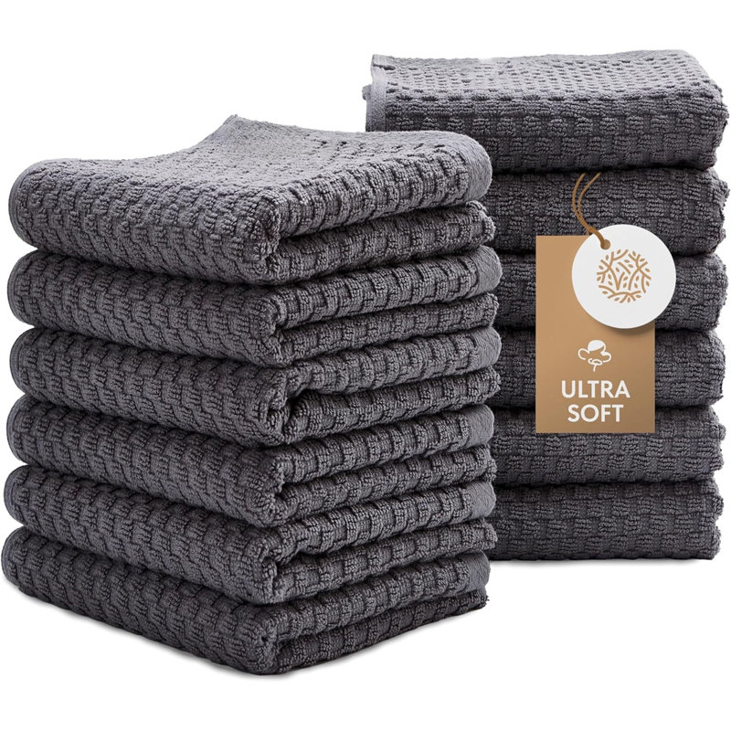 Serviettes de cuisine super absorbantes, paquet de 12 - serviettes de cuisine 100% coton de qualité supérieure, serviettes de cuisine turquoise épaisses lavables à la machine de 450 g / m² pour le séchage, le nettoyage, le tissage ratiné et une qua