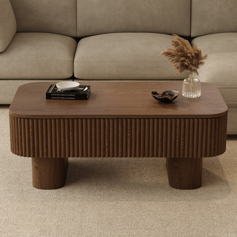 Table basse rectangulaire en bois massif 44 po avec rangement, Brun