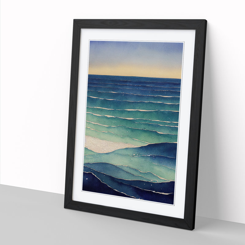 Watercolour Seascape Vol.6 - Single Picture Frame Print, 64cm H x 46cm W x 2cm D, Black