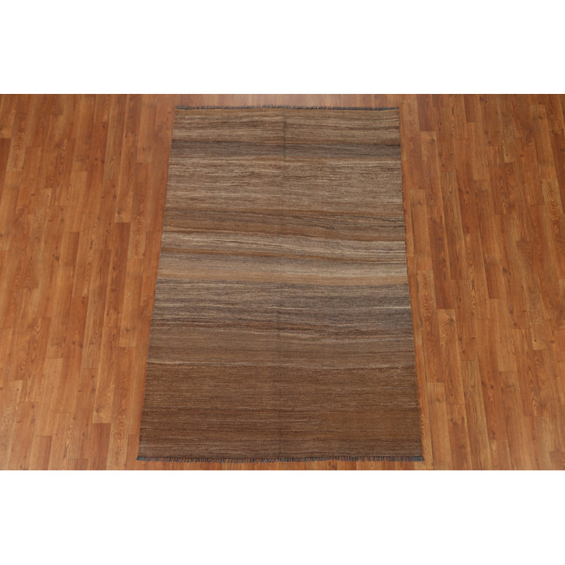Tapis brun en laine noué à la main de conception unique 3 pi 11 po x 6 po New Age