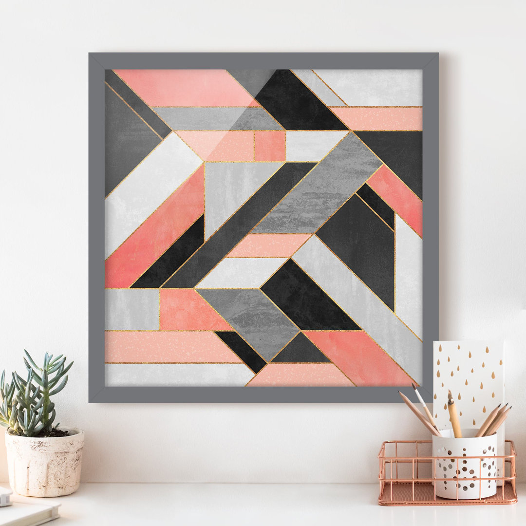 Gerahmtes Poster Geometry in Rosa/Gold