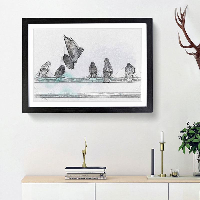 Pigeons - Picture Frame Graphic Art Print, Black Framed, 36cm H x 48cm W x 2cm D