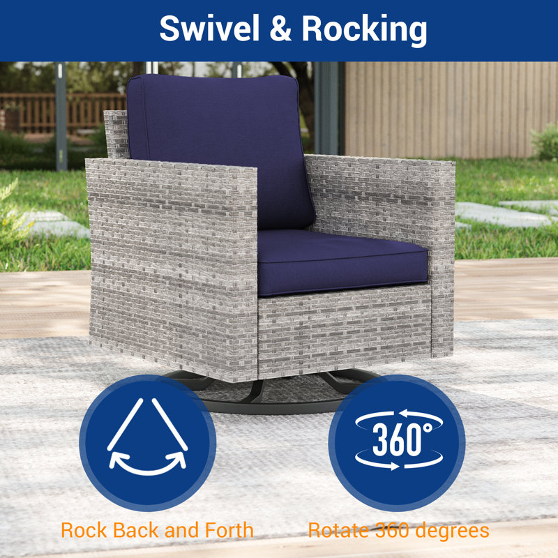 6-Pieces Patio Sofa Sets with 45'' Fire Pit Table, PE Rattan Wicker Swivel Rocking Chairs for Patio , Deck and Yard, Gray