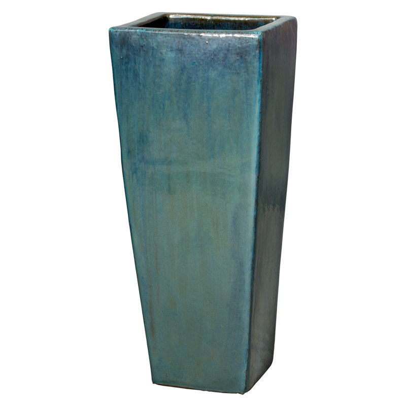 Pot de fleurs en céramique Loden, Bleu sarcelle, H 35 po x l 14 po x p 14 po