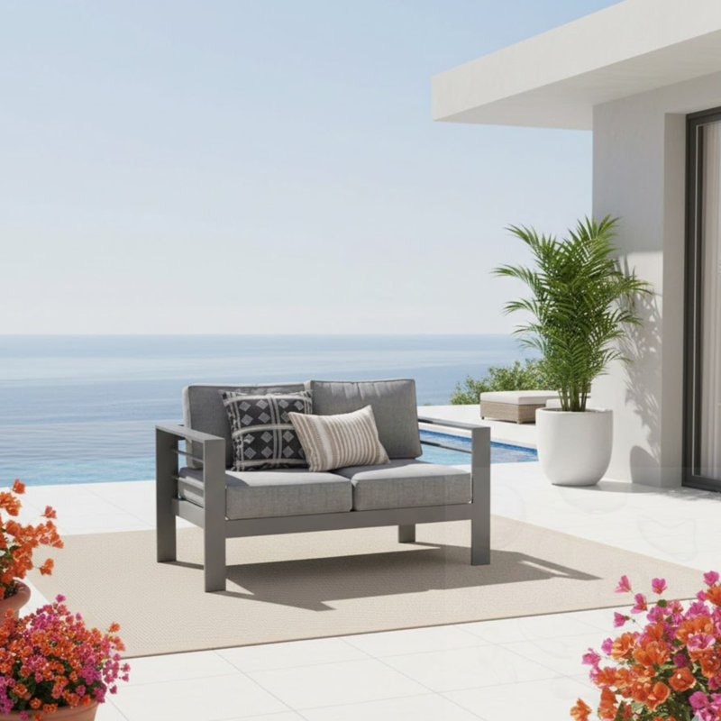 Canapé de patio 2 places avec coussins, Grey, Gris