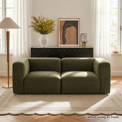 Modular Performance Velvet 2-Seat Sectional Sofa with Deep Seating for Apartments and Small Living Spaces