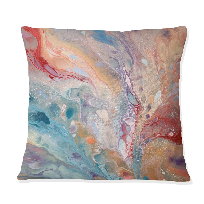 Coussin décoratif à imprimé abstrait bleu et rose