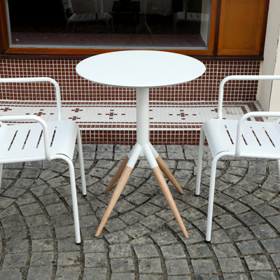 Foldable White Round Dining Table With Wood Grain Legs, Perfect For 2-4 People, 23.6" Metal Circle Desk, Waterproof & Rust-Resistant, Industrial Space Saving Table For Kitchen, Apartment