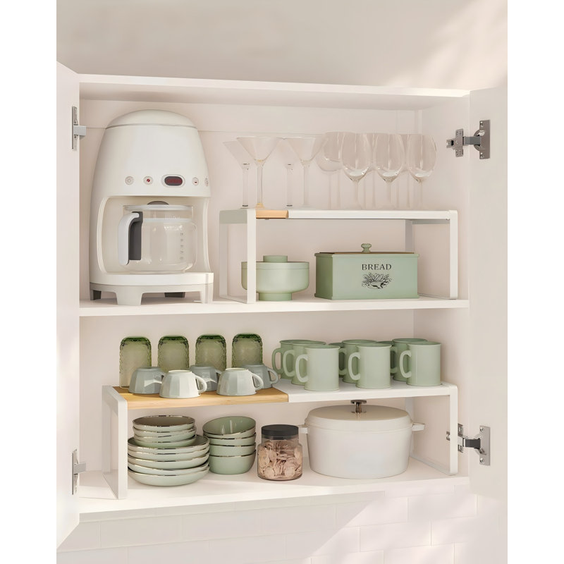 Organisateurs de tablettes extensibles, tablettes de comptoir de cuisine, bambou et métal, étagères peu encombrantes, empilables, bambou clair et blanc crème