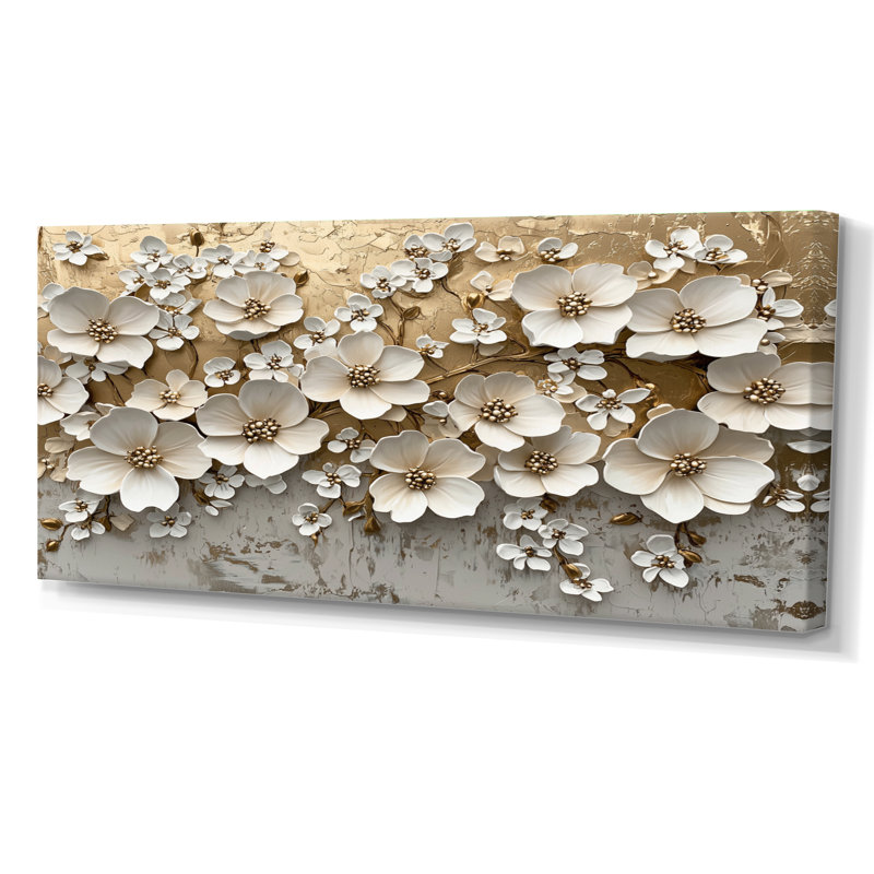 Monissa, fleur d'hortensia crème II - art mural hortensia, H 28 po x l 60 po, Toile tendue, Ne s’applique pas