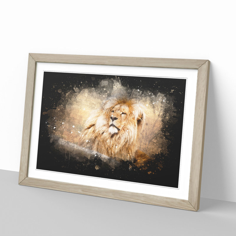 Lion Vol.1 - Picture Frame Graphic Art, 27cm H x 36cm W x 2cm D, Oak Framed