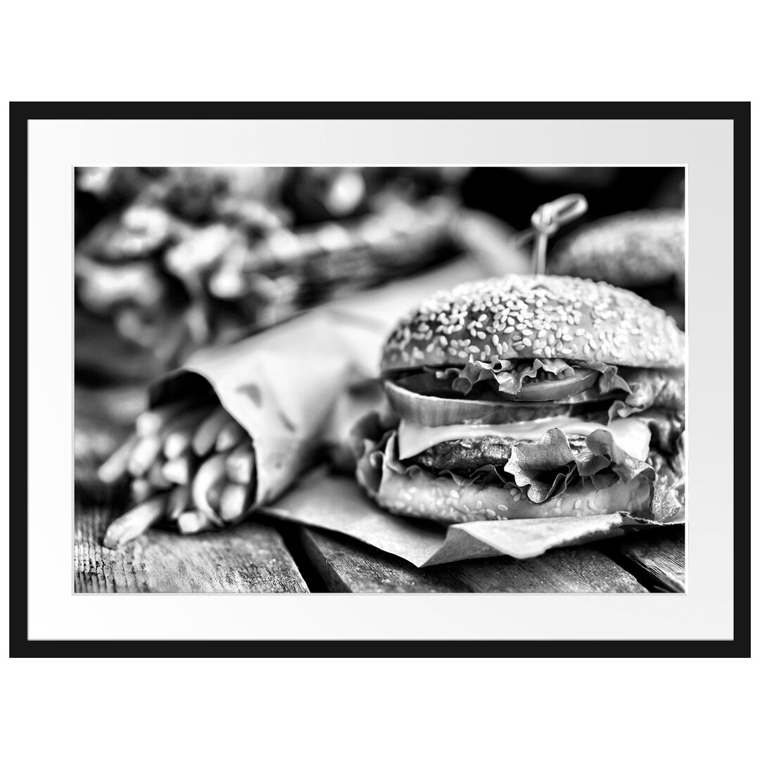 Gerahmtes Poster Burger und Pommes