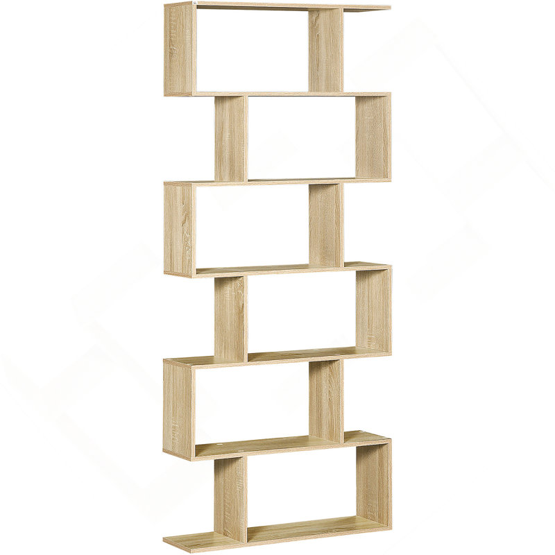 75,5 po H bibliothèque 6 tablettes en forme de S Présentoir de rangement en bois