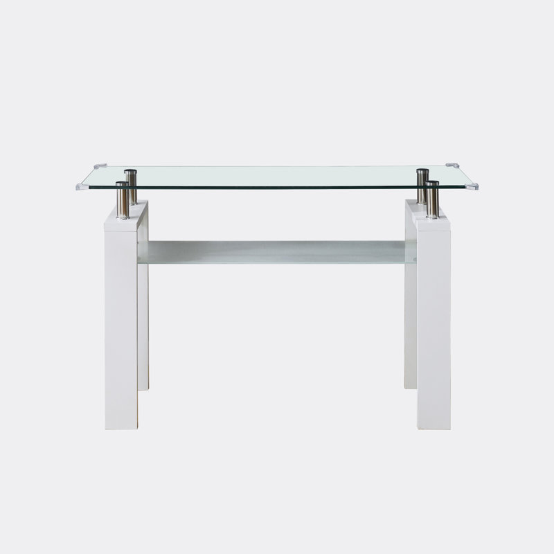47.21'' Glass Top Console Table, White