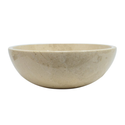 Lavabo vasque rond en marbre beige 16 po - Lavabo en pierre naturelle - Lavabo en pierre polie de luxe moderne