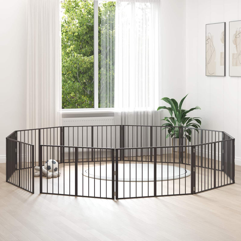  Dog Gate Black Galvanised Steel Enclosure Indoor Pen Minimalist Pet, 80cm H x 401cm W x 34cm D, Grey