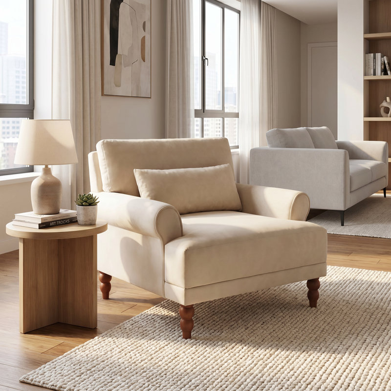 Chaise d'appoint moderne avec pieds à colonnes romaines rétro, fauteuil rembourré surdimensionné avec support lombaire ergonomique et accoudoirs circulaires