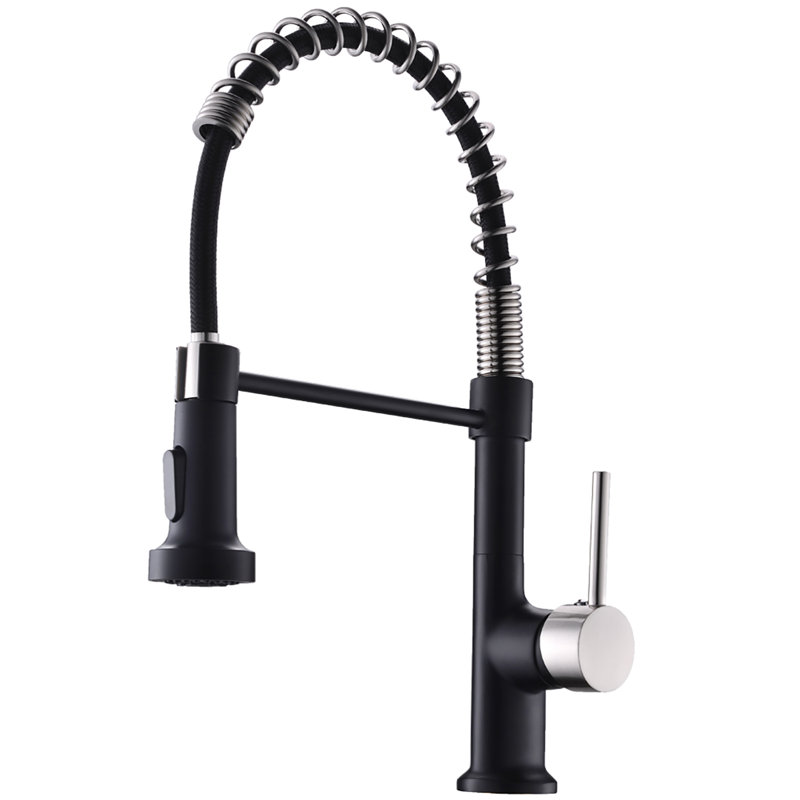 PENGFANG WORLDWIDE LLC Pull Down Kitchen Faucet, Black/Brushed Nickel