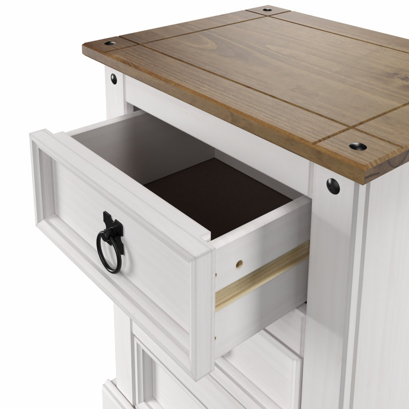 Table de chevet 3 tiroirs 25,16 po Wiete, Blanc délavé / brun antique