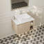 Meuble-lavabo mural de 76 cm avec lavabo en céramique, armoire en bois cannelé, meuble-lavabo suspendu avec étagères ouvertes et rangement dissimulé, fini chêne naturel