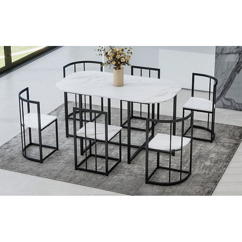 Ensemble de table de salle à manger 7 pièces Modern, Noir / blanc + noir, Black, Blanc et noir, Blanc et noir