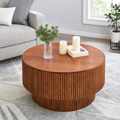 Table basse 31,5 "à piédestal ronde avec rangement - Design moderne en bois