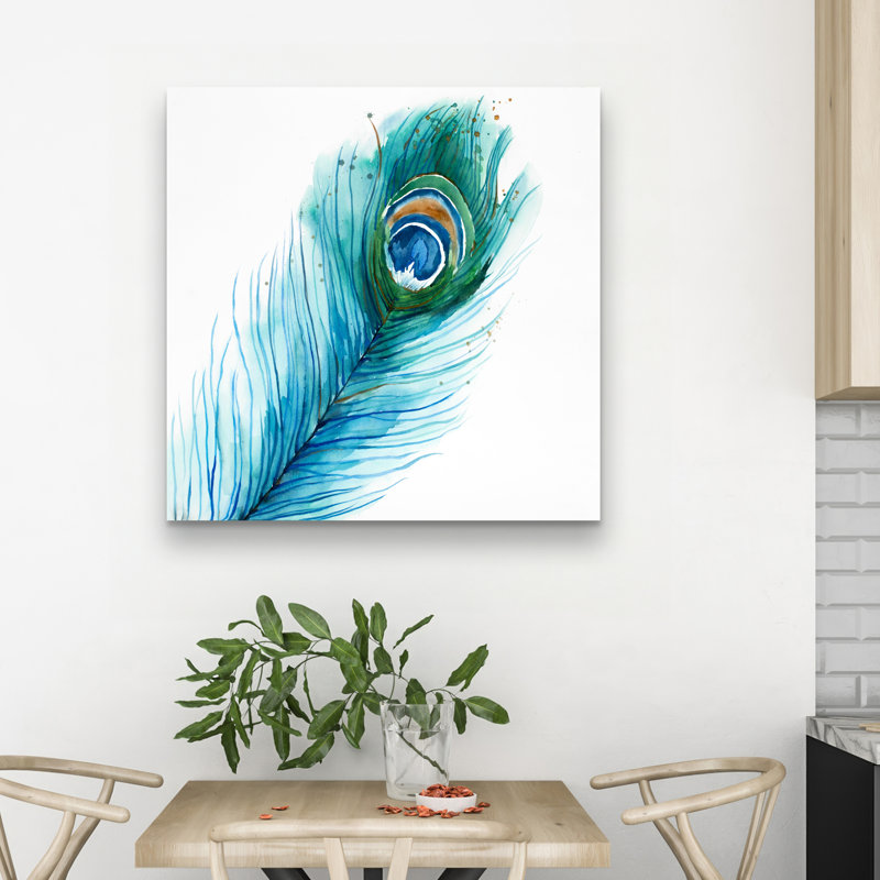 Long peacock feather - 32"x32" art on canvas