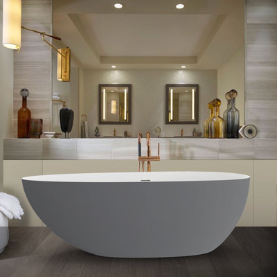 71" L x 35" W Freestanding Soaking Solid Surface Bathtub with Pop-up Drain And Overflow, Cupc Certified