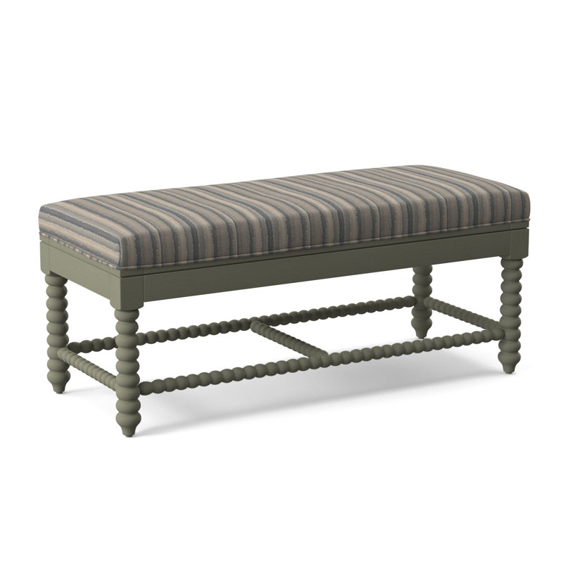 Lind Island Upholstered Bench, Sunbrella Blue Pinstripe; 6205-64, Greystone Finish