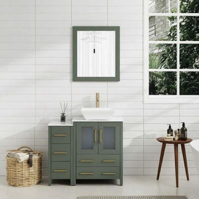 Ravenna 36" Freestanding Single Sink Bathroom Vanity with Engineered Marble Top and Matching Mirror
