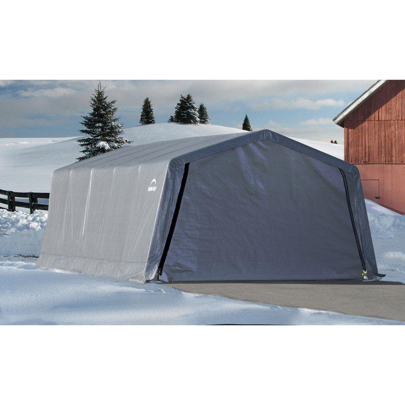Gray 12' x 20' Steel Frame Portable Garage with Zippered Doors