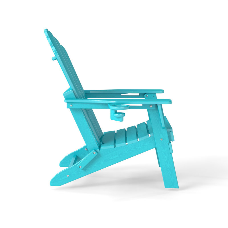 Ensemble de chaises pliantes 3 pièces Adirondack en PEHD avec porte-gobelets intégrés pour l'extérieur, Turquoise