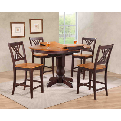 5 - Piece Counter Height Extendable Rubberwood Solid Wood Dining Set