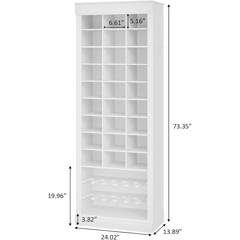10-Tier Wooden Shoe Storage Cabinet with 27 Cubbies – Tall Freestanding Shoe Organizer for Entryway & Living Room, White