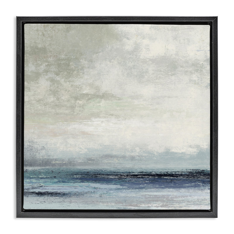 Abstrait du rivage de la mer pluvieuse, H 18 po x l 18 po, Cadre flottant noir de jais