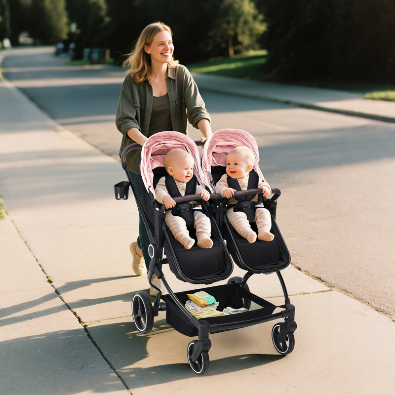 Poussette simple pliable côte à côte, poussette double légère avec sièges réversibles, inclinaison multi-positions, frein à une touche et porte-gobelet pour les nouveau-nés et les tout-petits