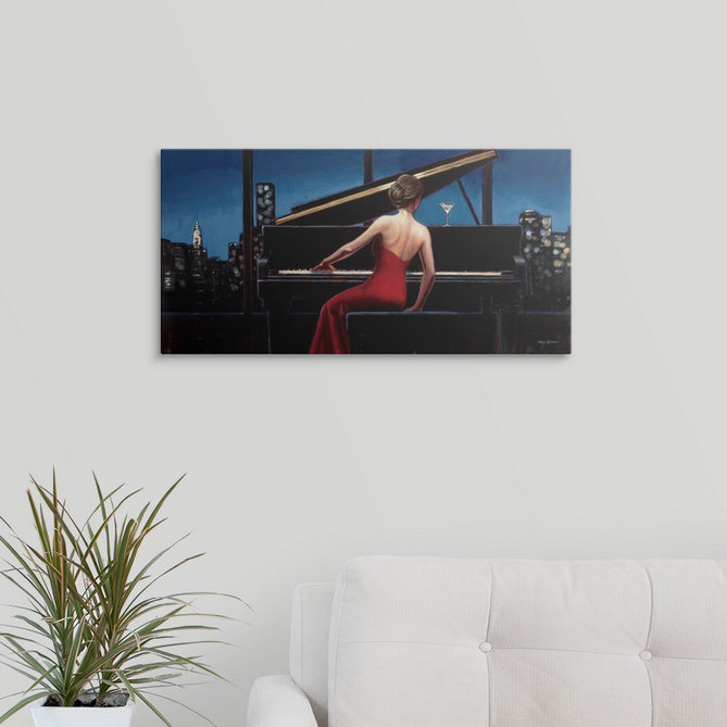 "Akyria" Lady in Red "par Marco Fabiano, reproduction d'art, H 23 po x l 38 po x P 1 po, Cadre noir