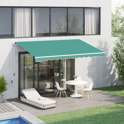 Patio Awning 13' X 8' - , & Water-, Op Crank Retractable , Protected, Water , For Balcony, Deck, Yard,