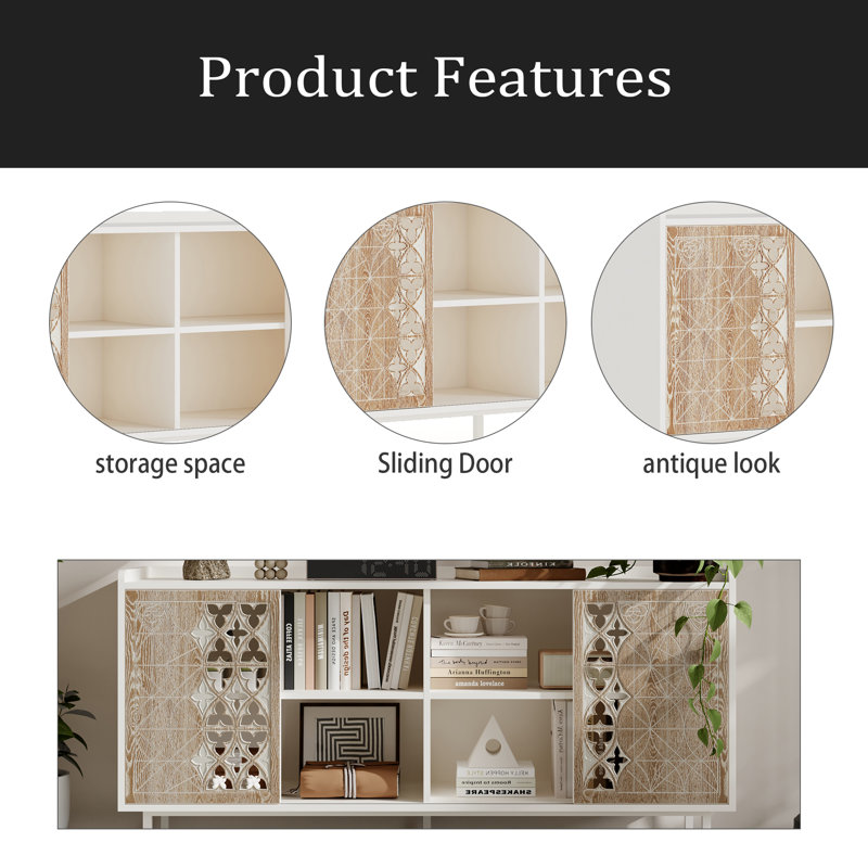 Armoire en bois massif de style Mid-Century avec porte coulissante rustique pour salon