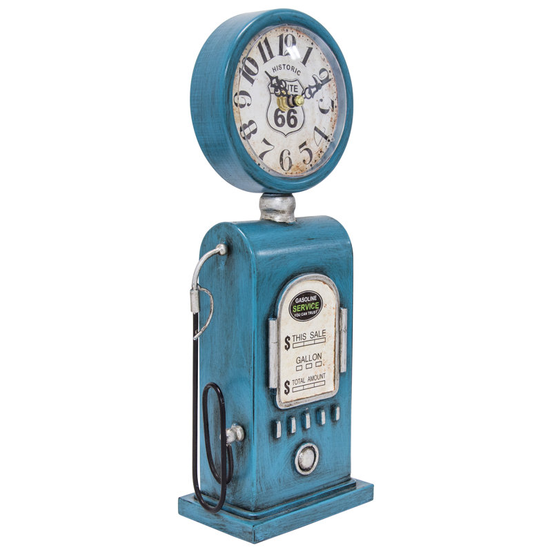 Route 66 Blue Vintage Gas Pump Table Clock