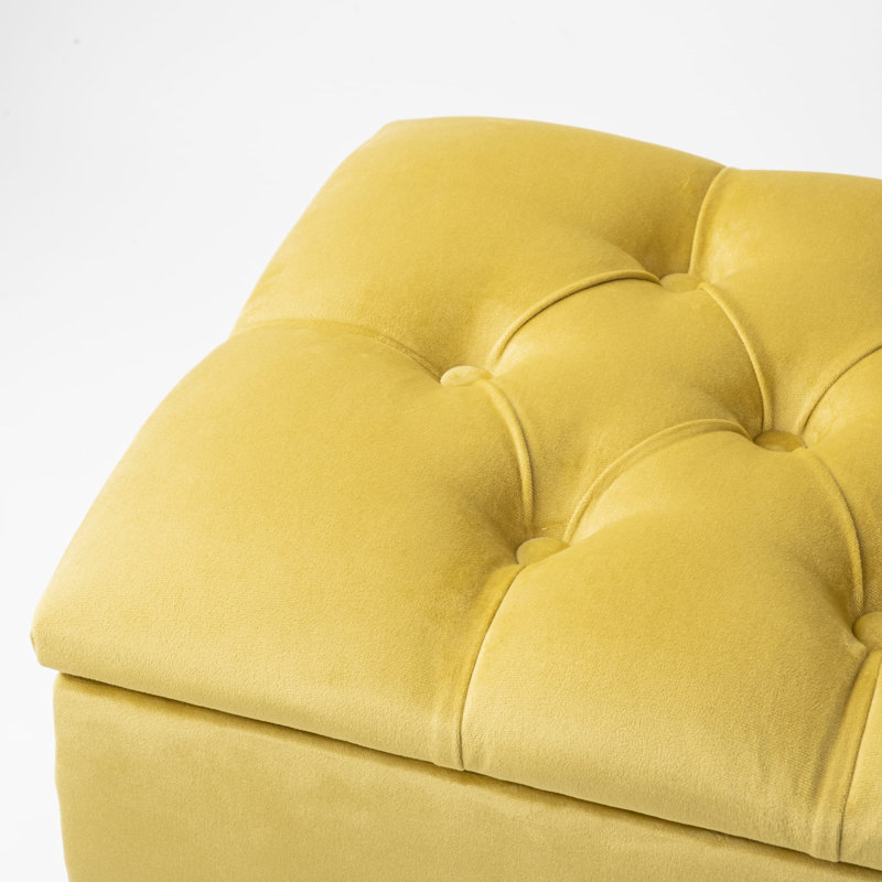 Hulse Velvet Upholstered Storage Bench, Yellow, H44 x W140 x D30cm