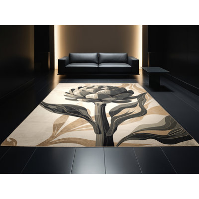 Machine Washable Higgins Artichoke Posh & Luxe Rug in Beige – Beige Binding
