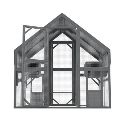 Cat, Large  Outdoor Cat Enclosure for Multiple Cats with 2 Platforms, 2 Resting Box and 1 Bridges, Wooden Feral Cats Shelter with Waterproof and UV Proof Canopy, 74.02 x 55.15 x 74.02 inch